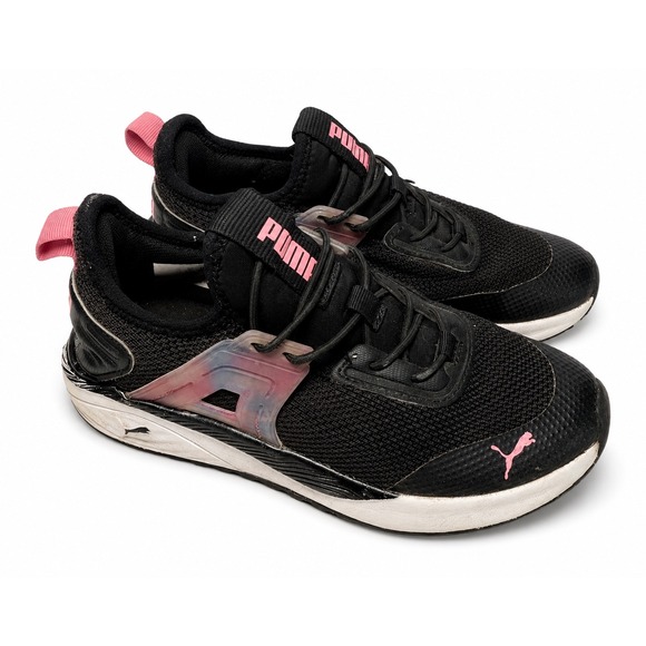 Puma Other - Puma Kids Athletic Shoes Black Pink Lace Up Sneakers Size 13.5
